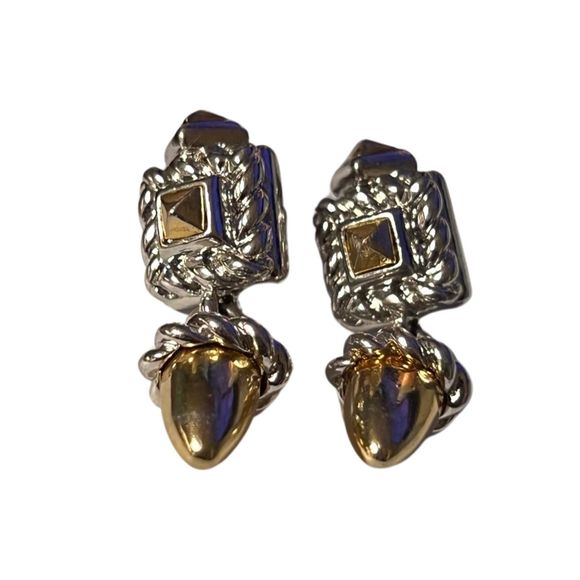 Quality High End Gold & Silver Tone Twisted Rope Design Dangle Earrings Pierced - Picture 6 of 10